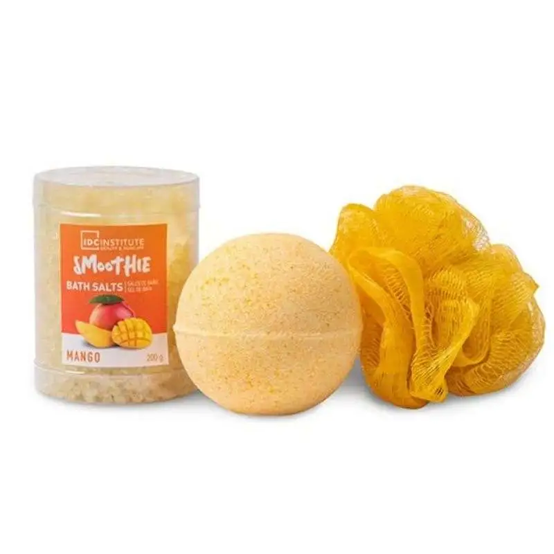 IDC Institute Smoothie Bath Set Mango Άλατα 200gr Μπάλα Μπάνιου 140gr Σφουγγαράκι 1