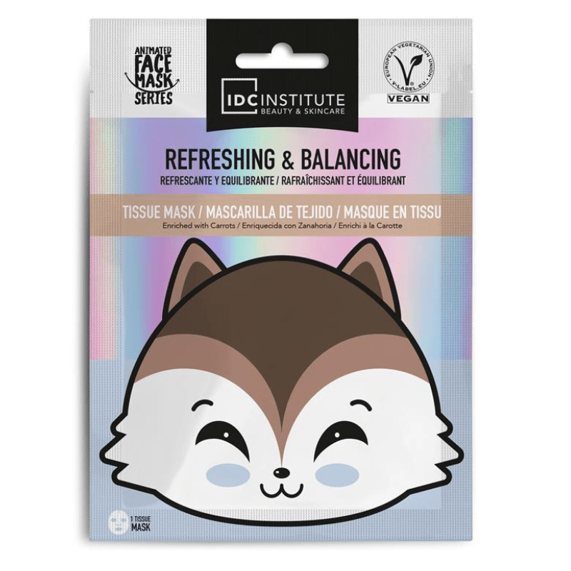 IDC Institute Vegan Cute Animals Animated Mask Μάσκα Προσώπου Racoon Εκτύπωση σε Πανί Refreshing Balancing Αναζωογονητική Εξισορροπητική Δράση 25gr