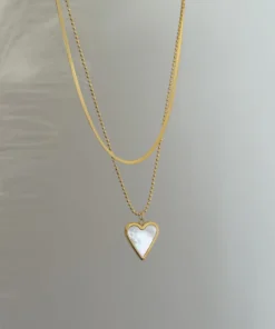 Maria Galanou Necklace Gold "DOUBLE CHAIN FILDISI HEART"
