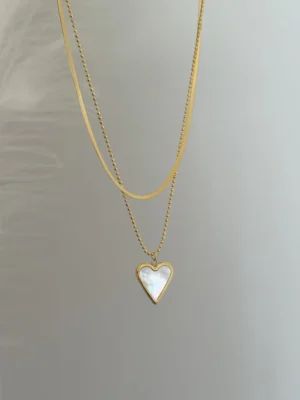 Maria Galanou Necklace Gold "DOUBLE CHAIN FILDISI HEART"
